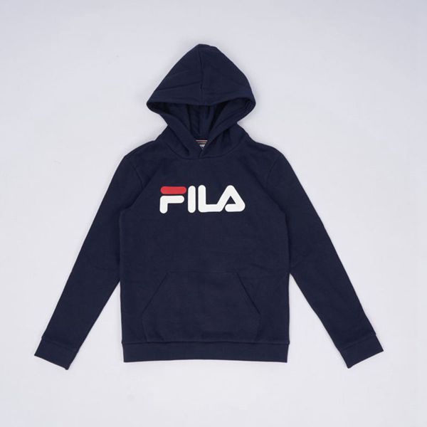 Blusa Moletom Capuz Fila Rapaz Azul Marinho/Branco/Vermelhas - Fila Deckle Portugal Online,WMBE-3197